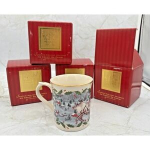 Lenox For the Holidays Bone China Cups 24Ktrim Santa Comet Cupid Christmas Qty 4